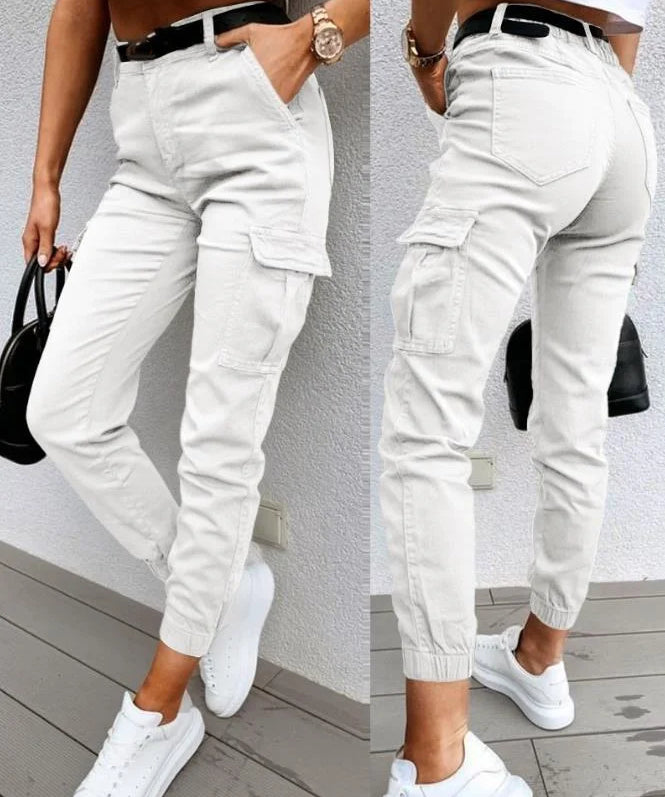 Sofie dames cargobroek – hoge taille broek met zijzakken en tapered fit