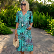 Dames Zomerjurk Midi – Luchtige Jurk met Korte Mouwen en Zakken