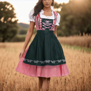 Fien Oktoberfest Jurk Dames | Traditionele Geruite Dirndl met Schort | Authentieke Outfit