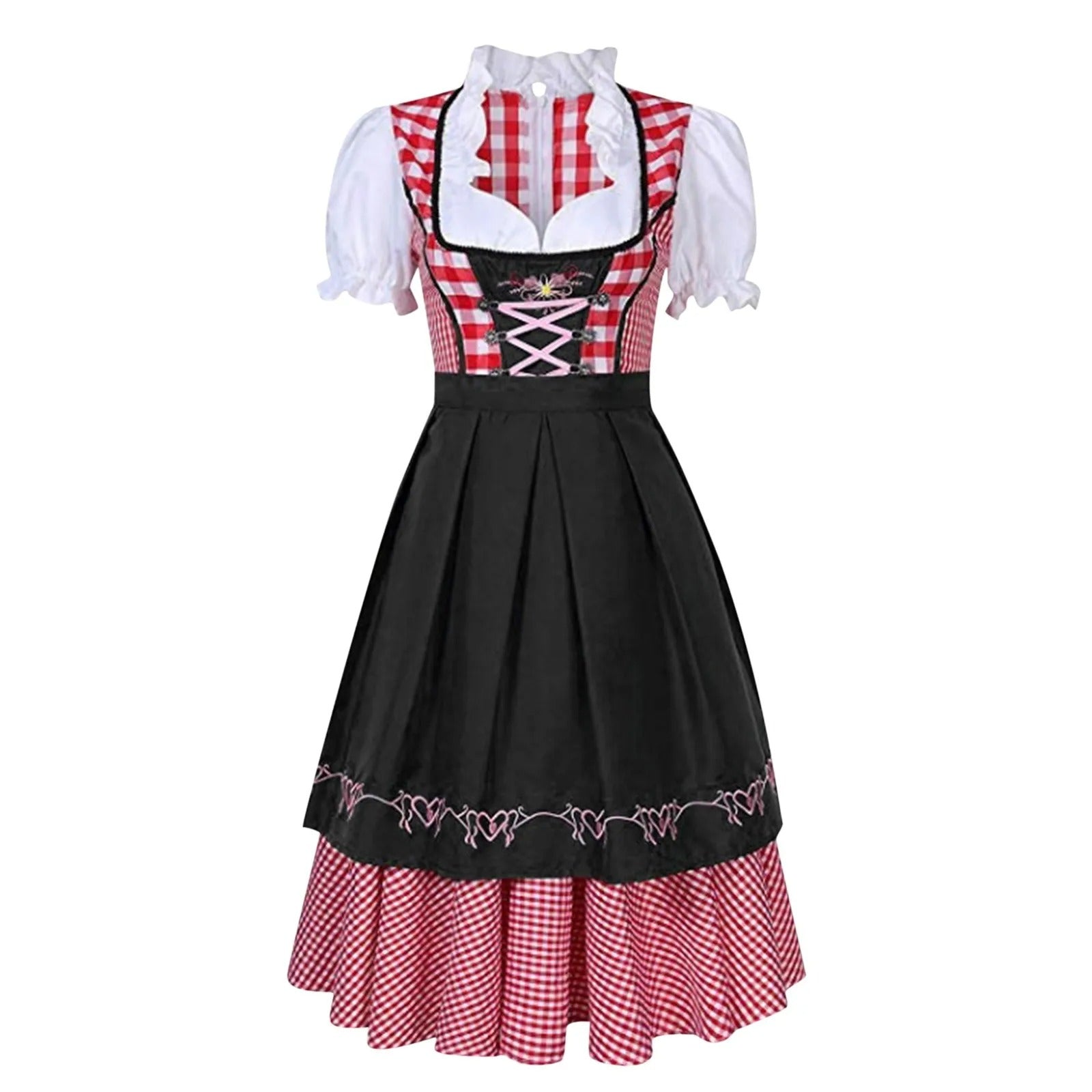 Fien Oktoberfest Jurk Dames | Traditionele Geruite Dirndl met Schort | Authentieke Outfit