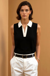 Gebreide Polo Top Dames – Zomerse Tanktop met Contrasterende Rand | Velicia