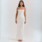 Loravelle dames satijnen strapless corsetjurk – elegante maxi-jurk met geplooid detail